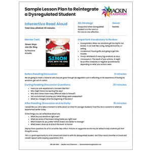 Sample Lesson Plan to Reintegrate a Dysregulated Student